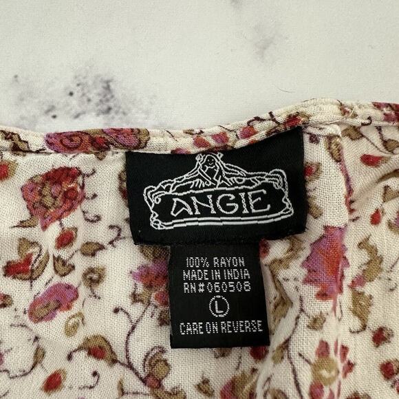 Angie Womens Kimono Cover Up Top Size L Pink White Floral Open Front Boho - Picture 6 of 11